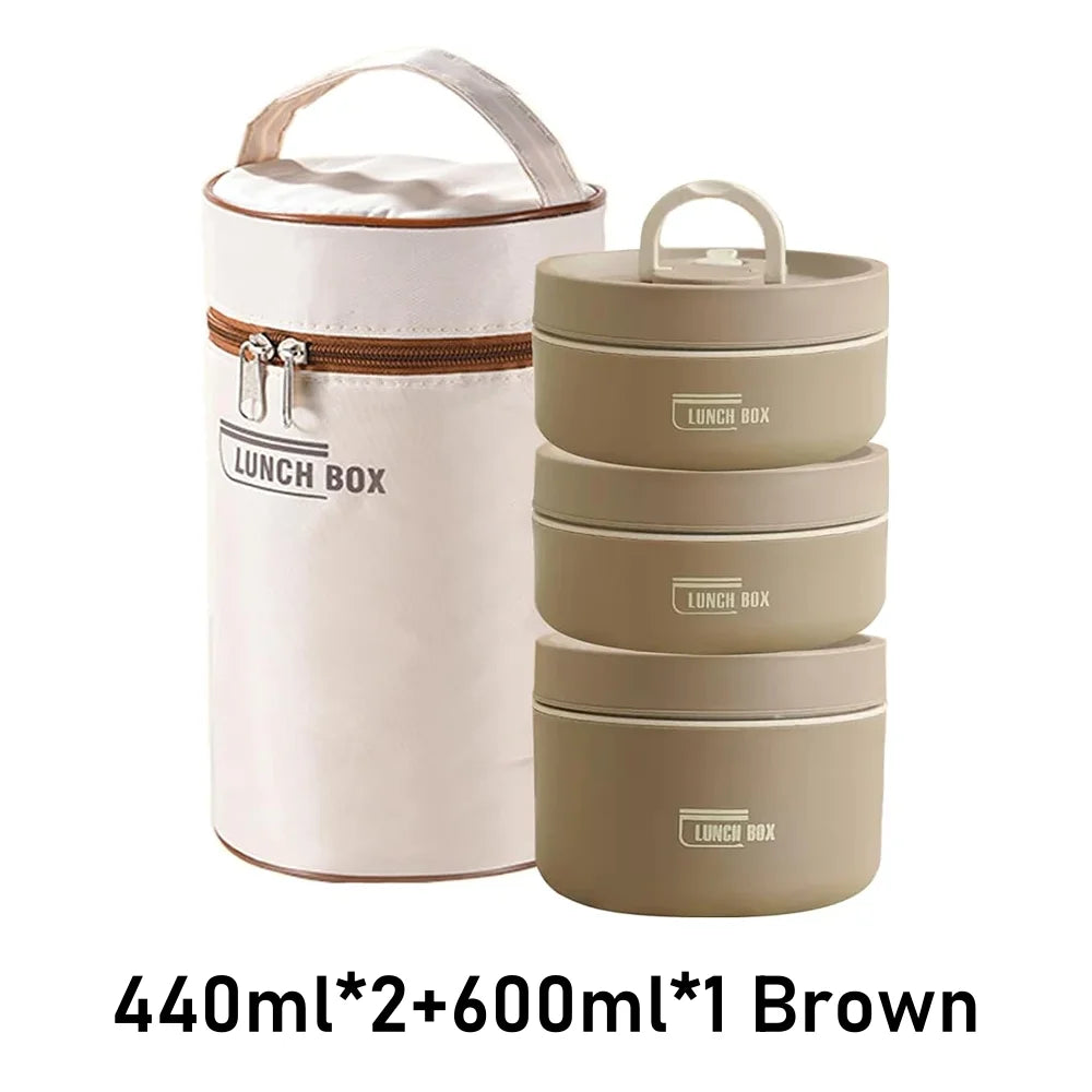 3-Tier Thermal Food Container Set – 304 Stainless Steel Vacuum Stackable Bento Box with Lunch Bag - brown - 3 - 800-1000ml