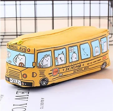 Large Capacity Cartoon Bus Pencil Case - Yellow