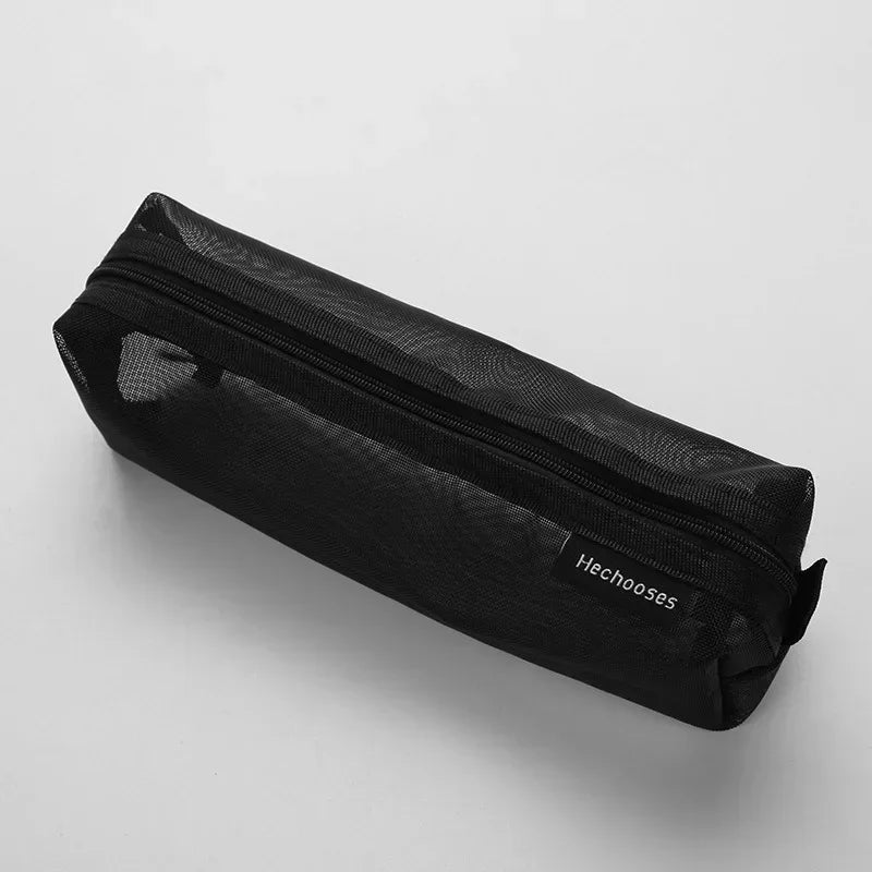 Clear Mesh Pen Bag – Simple Aesthetic Student Pencil Pouch & Exam Organizer - black - China Mainland