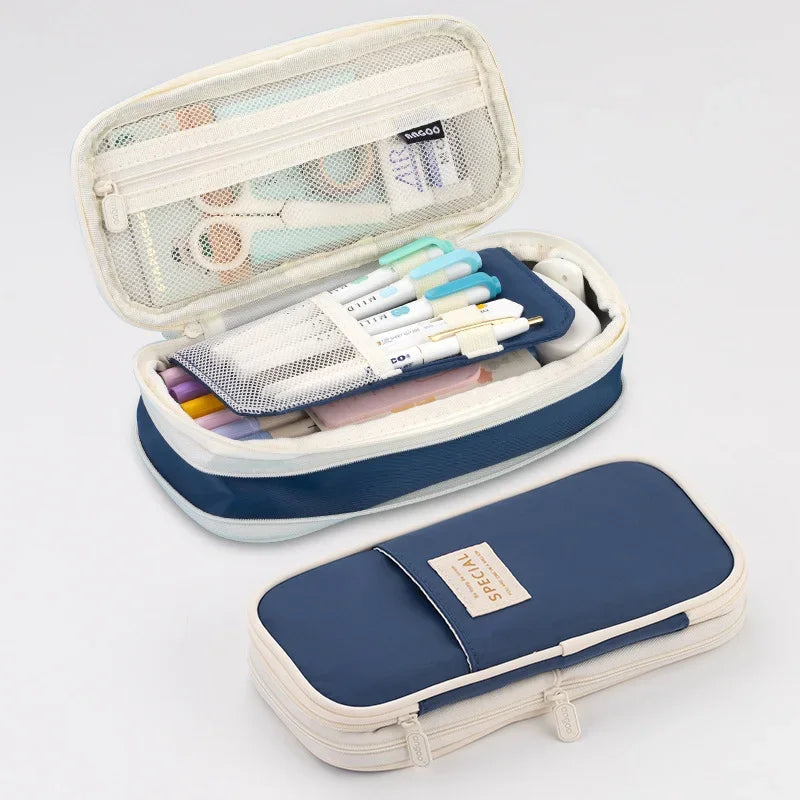 Purple Large Capacity Double Layer Pencil Case - 573 Dark Blue - China Mainland