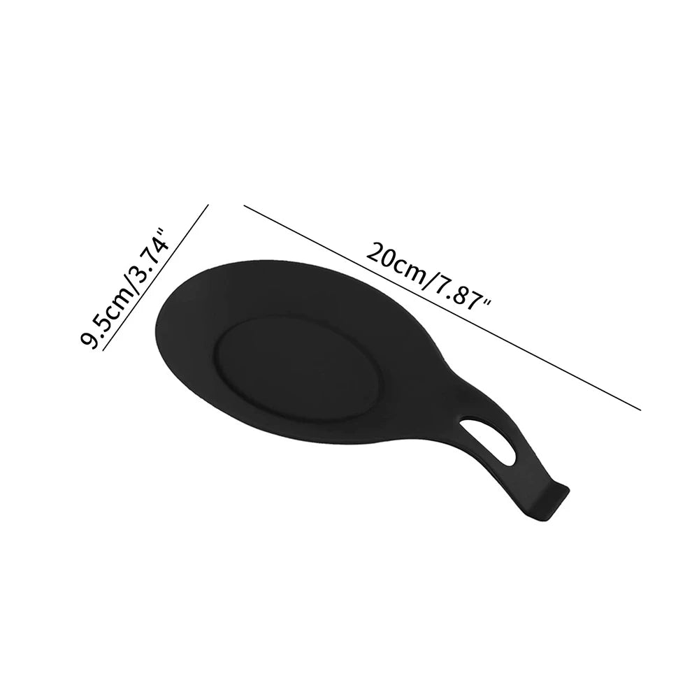 Stain-Proof Silicone Stovetop Spoon Holder – Heat Resistant Kitchen Utensil Placemat Tray with Hanging Hole - black