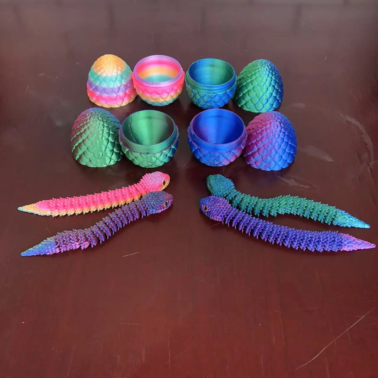 3D Printed Articulated Snake & Dragon Egg Action Figure – Flexible Plastic Fidget Toy & Desk Ornament for Home Office Decor & Gifts - Product Photo 6