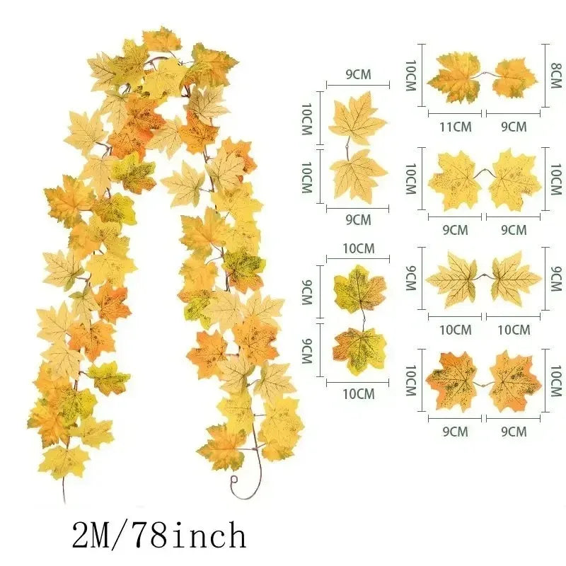 200CM Autumn Maple Leaf Vine Garland – Hanging Artificial Foliage Plant for Door, Window, Halloween & Thanksgiving Decor - B - 200CM