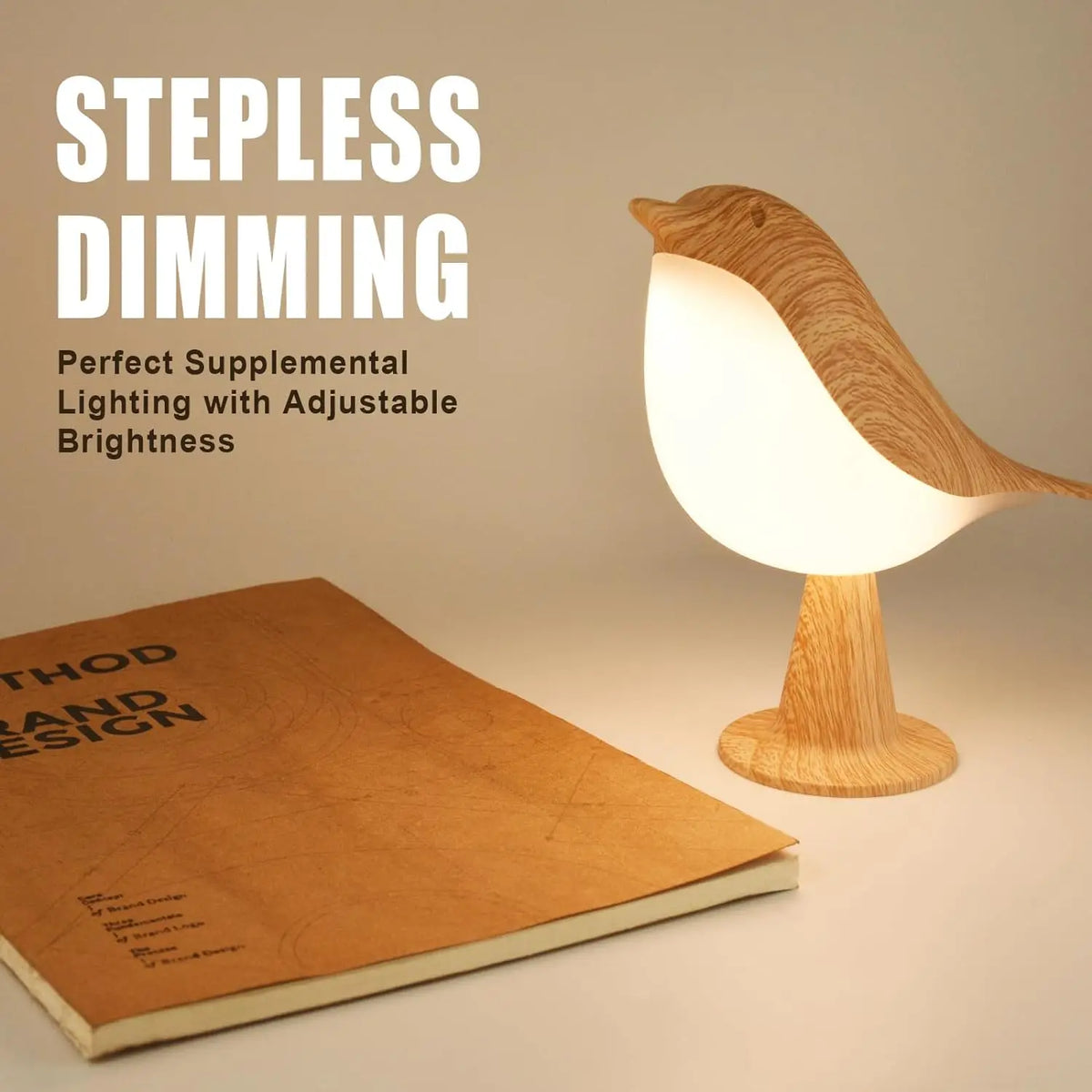Art Deco LED Bird Table Lamp – Touch-Control 3-Brightness Dimmable Rechargeable Cordless Bedside Light - Product Photo 6