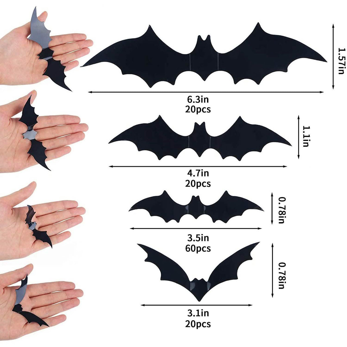 3D Bat Halloween Decoration Stickers – 120 Pieces