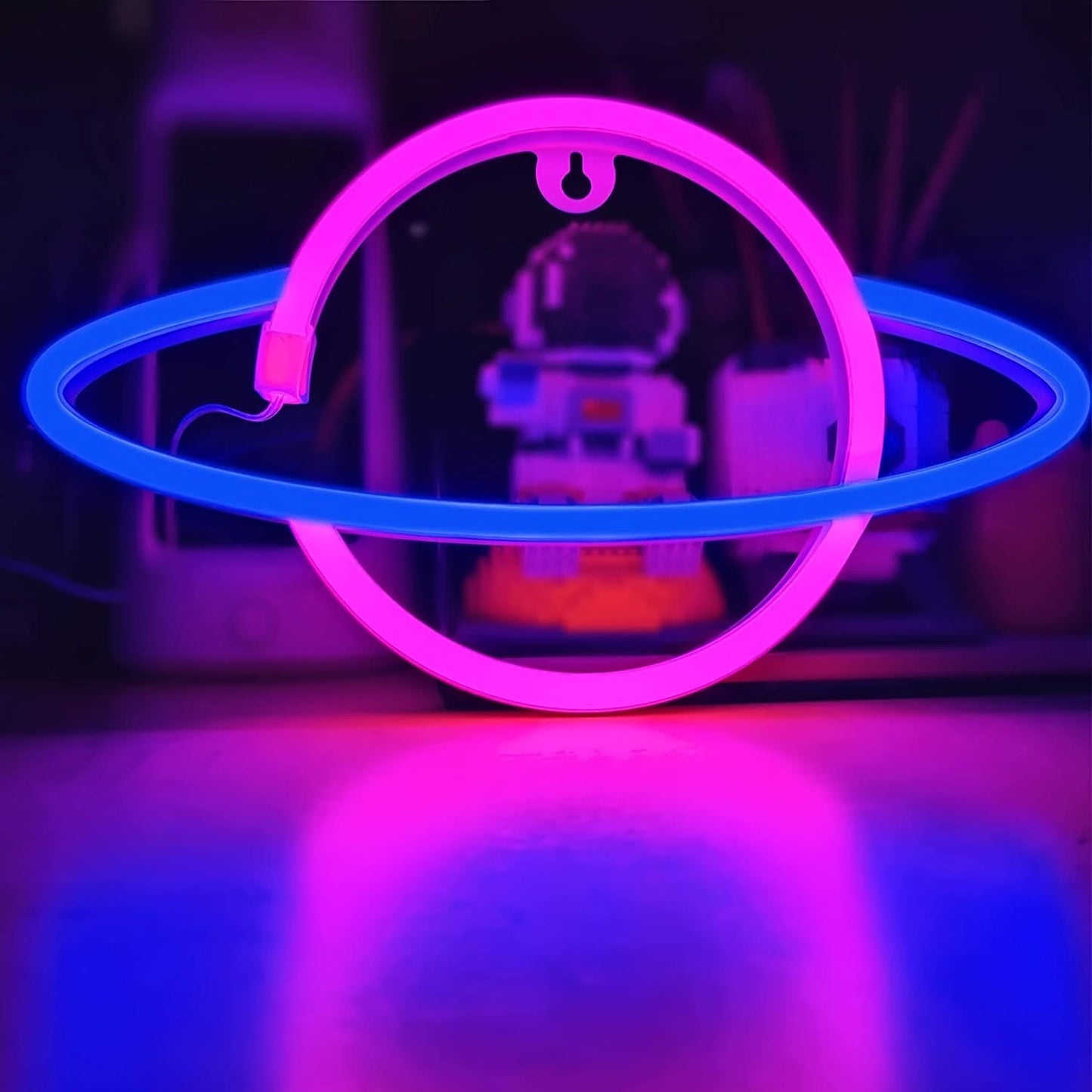 Planet Neon Sign Light – USB & Battery LED Wall Decor in Pink/White
