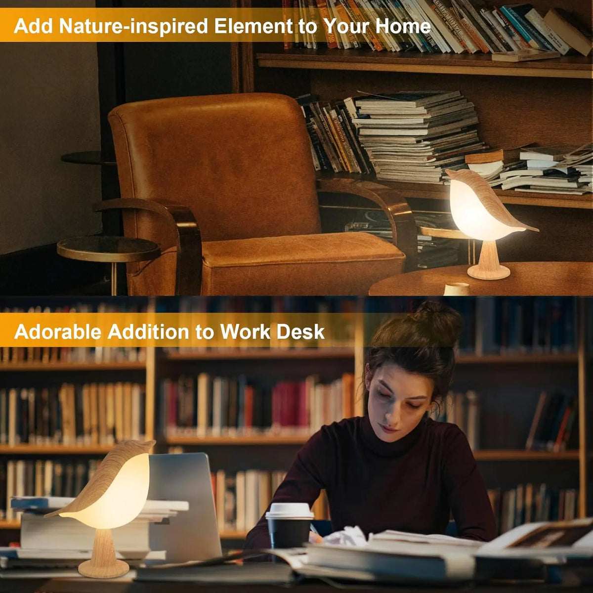 Art Deco LED Bird Table Lamp – Touch-Control 3-Brightness Dimmable Rechargeable Cordless Bedside Light - Product Photo 2