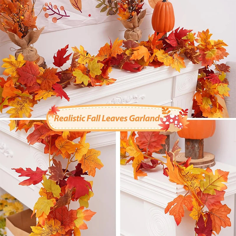 200CM Autumn Maple Leaf Vine Garland – Hanging Artificial Foliage Plant for Door, Window, Halloween & Thanksgiving Decor - Product Photo 5