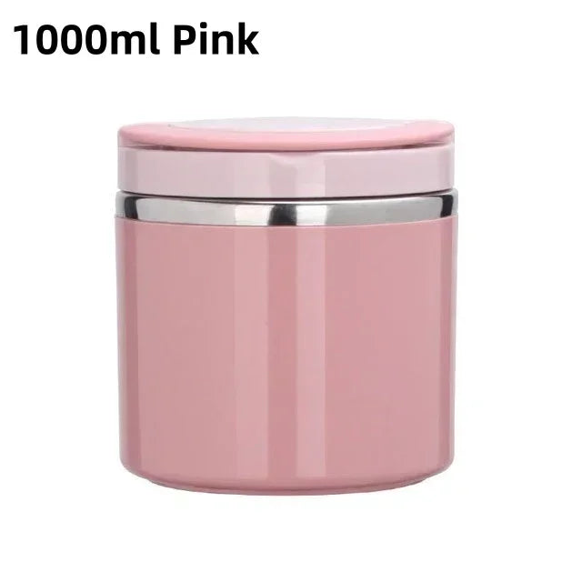 630/1000ml Stainless Steel Thermal Food Jar, Vacuum Insulated Soup Cup with Handle, Reusable Lunch Container for Travel, Outdoor - Pink-1000ml