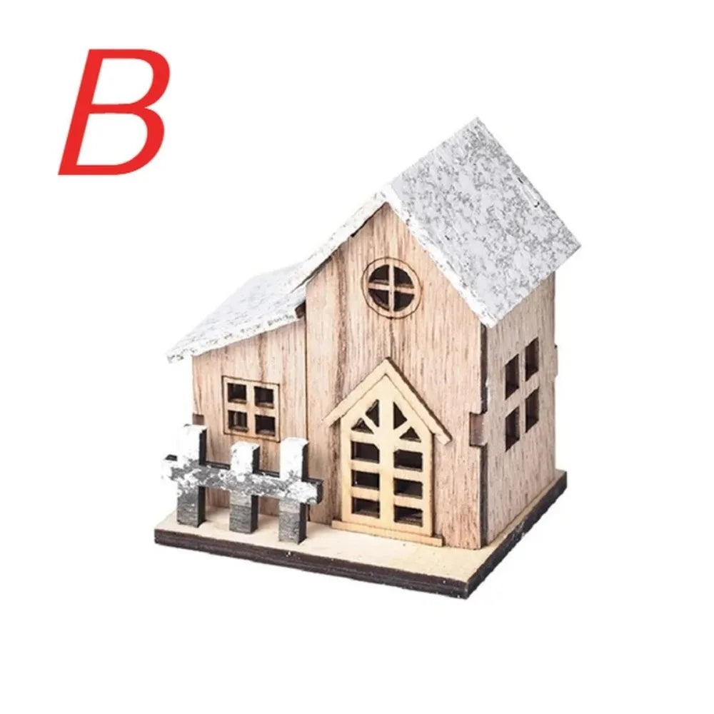 Christmas LED Light Wooden House Cabin – Luminous Hanging Xmas Tree Ornament for Holiday Home Decor & Gifts - B
