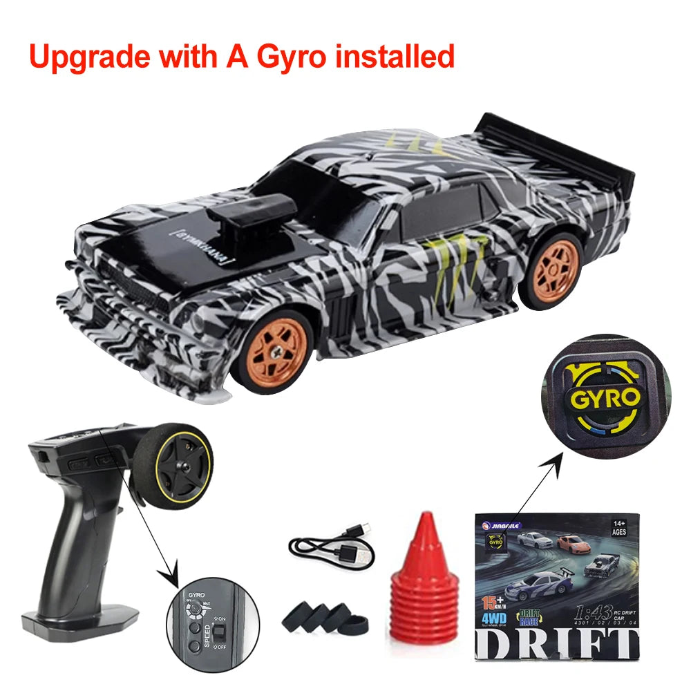 JIKEFUN 1/43 4WD Mini RC Drift Racing Car – Upgraded Gyro Assist, 2.4G High-Speed Radio Control RTR Vehicle with Rechargeable Battery - 4301 with gyro