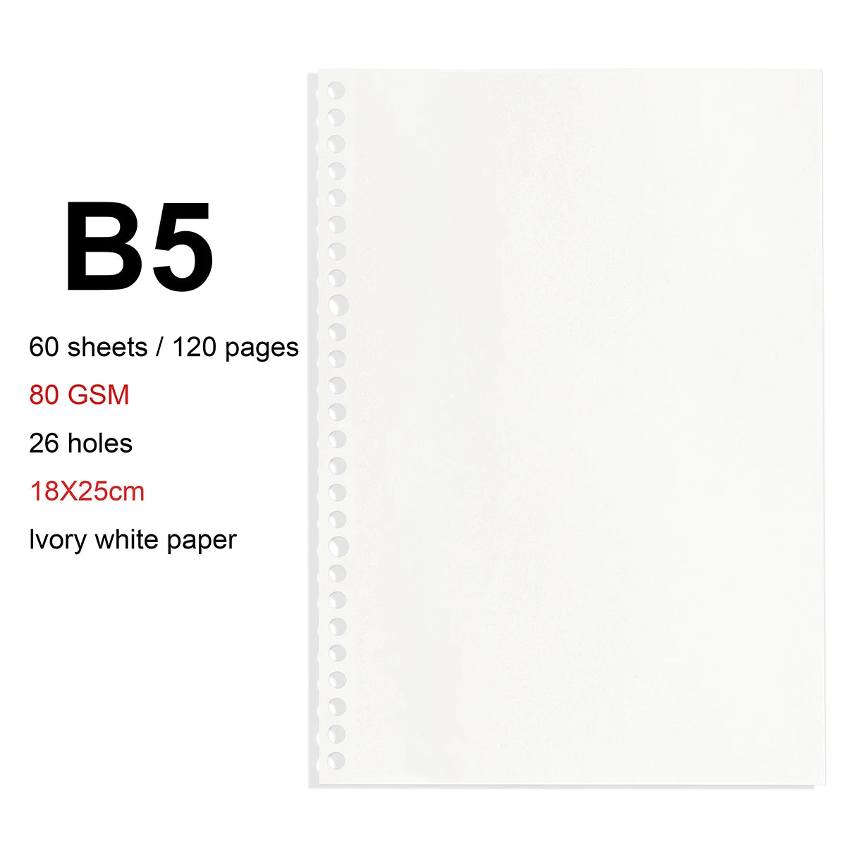 A4/B5/A5 Loose Leaf Refill Binder Notebook Blank/Line/Grid/Cornell Replacable Metal Ring Office&School Supplies Stationery - BlankRefill-B5
