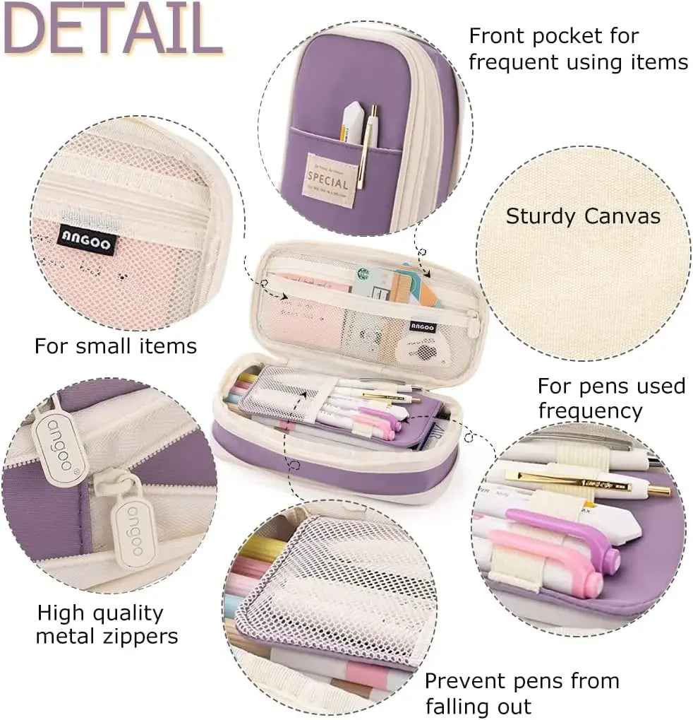 Purple Large Capacity Double Layer Pencil Case - Product Photo 4