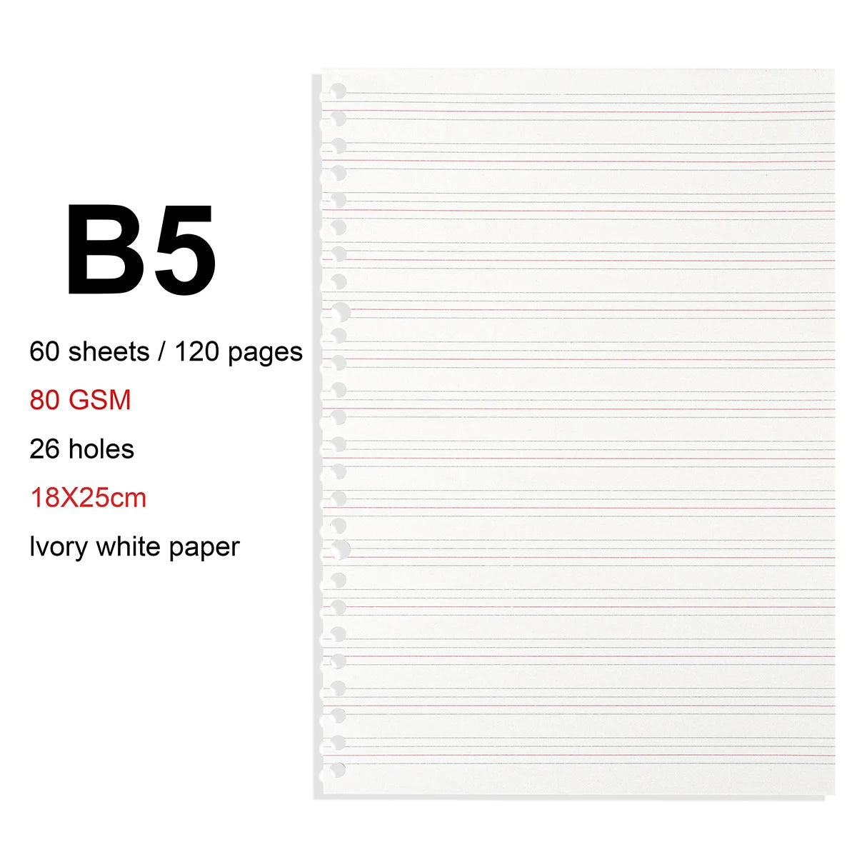 A4/B5/A5 Loose Leaf Refill Binder Notebook Blank/Line/Grid/Cornell Replacable Metal Ring Office&School Supplies Stationery - EnglishRefill-B5