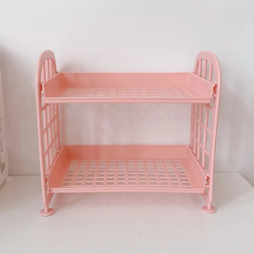 Multifunctional Plastic Desk Organizer Shelf – Cute Dorm & Office Stationery Storage - Pink