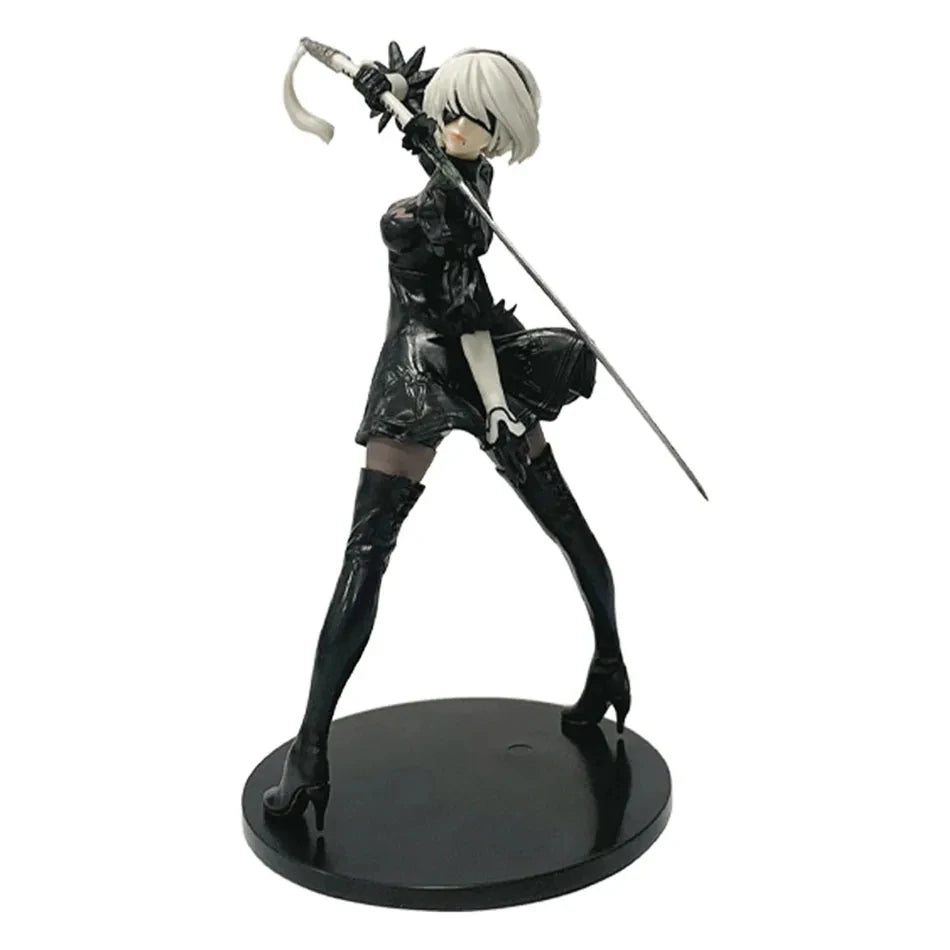 Bandai 18cm NieR: Automata YoRHa 2B Anime Action Figure – Black & White Series PVC Collectible Model Statue for Gaming Fans & Desk Display - No Box