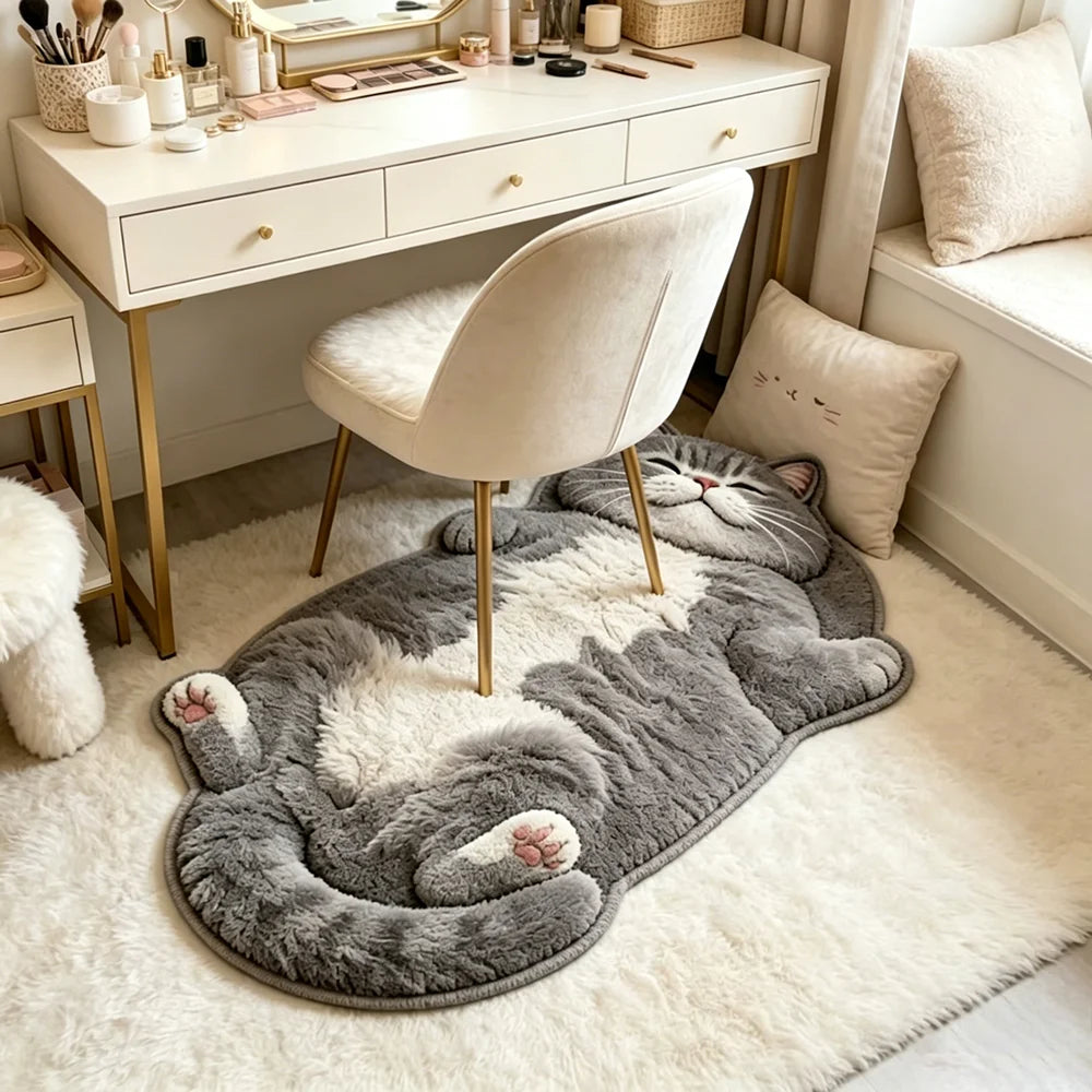 Cute Cat-Shaped Bedroom Area Rug – Non-Slip Soft Fleece Floor Mat for Living Room & Bedside Decor - Product Photo 3