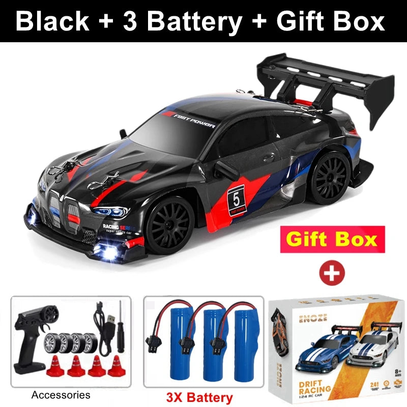 1:24 Scale 4WD RC Drift Car GTRPRO / AE86PRO Model – 2.4G High-Speed Remote Control 4x4 Drift Racing Vehicle Toy with Rechargeable Lithium Battery - BMGT Black 3B Box