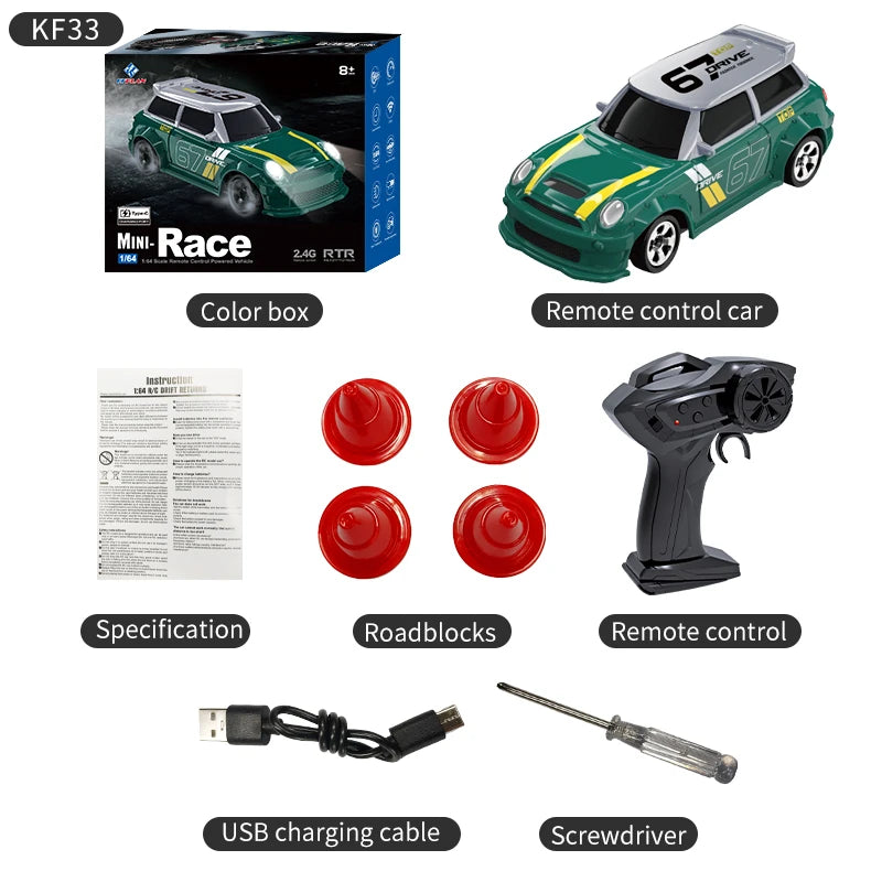 2026 New Kf20 1:64 Drift Rc Car Four-wheel Remote-Controlled Racing Car Full Proportions Desk Competition Toy Boys Ideal Gifts. - KF33-B-Color box