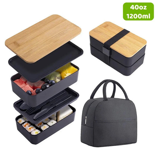 Leakproof 2-Layer Meal Prep Bento Box – 40oz Food Container with Utensils & Strap - Product Photo 1