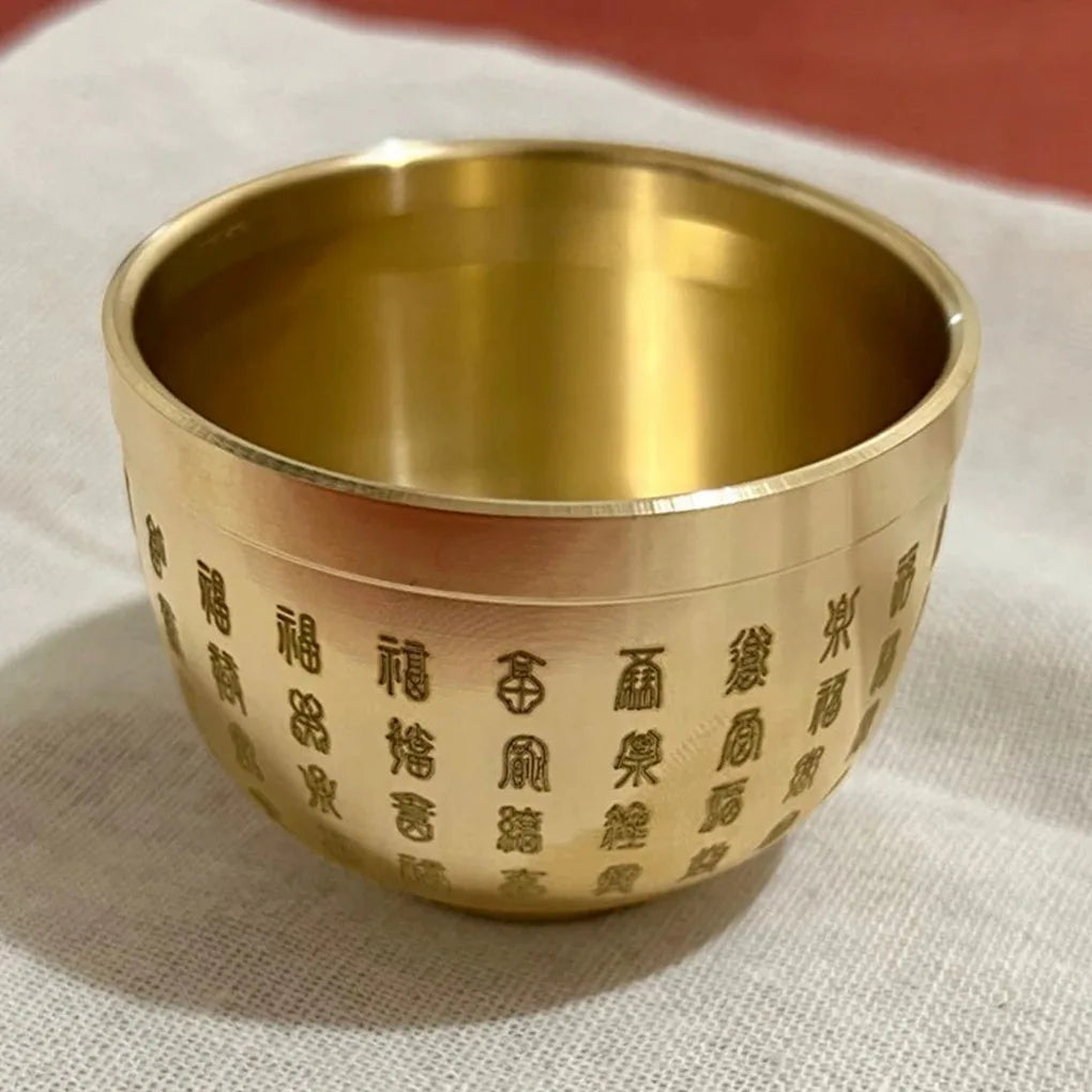 Gold Feng Shui Hundred Blessings Treasure Bowl – Fine Workmanship Copper Mini Offering Bowl for Desk & Home Prosperity - Product Photo 2