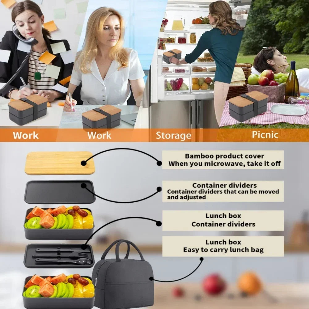 Leakproof 2-Layer Meal Prep Bento Box – 40oz Food Container with Utensils & Strap - Product Photo 6