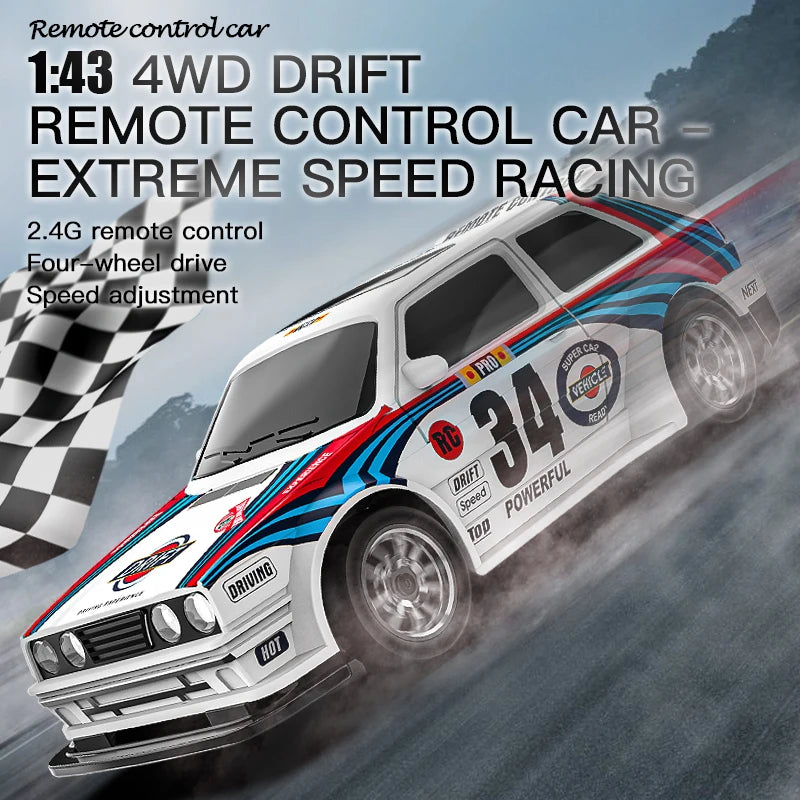 1:43 Scale 4WD RC Drift Car – 2.4GHz High-Speed Remote Control 4x4 Racing Toy with Rechargeable Lithium Battery for Kids & Adults - Product Photo 2