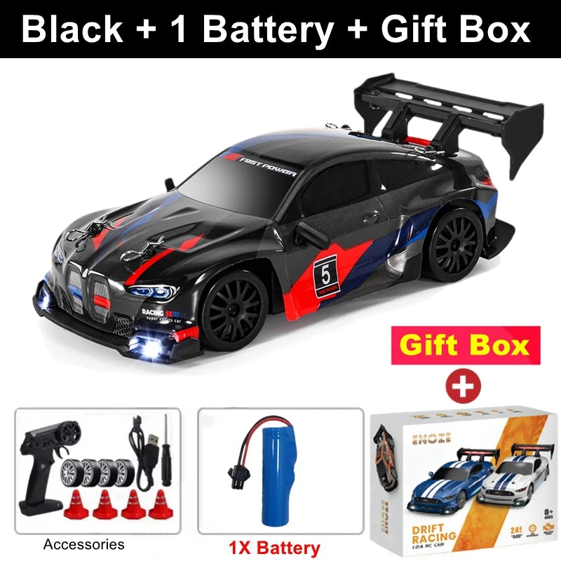 1:24 Scale 4WD RC Drift Car GTRPRO / AE86PRO Model – 2.4G High-Speed Remote Control 4x4 Drift Racing Vehicle Toy with Rechargeable Lithium Battery - BMGT Black 1B Box