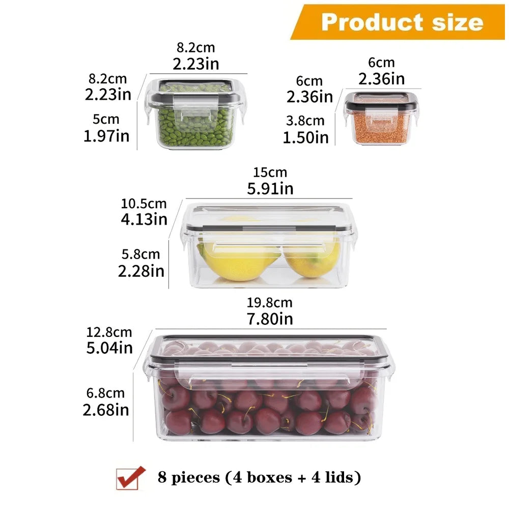 8-PC Airtight Food Storage Container Set – BPA-Free PP Plastic Kitchen Organizer for Dry Goods, Fruit & Veggies - 8PCS