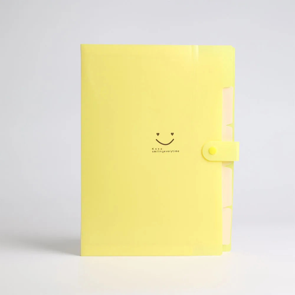 Portable A4 Accordion Document Folder – 5-Pocket Expanding Storage Bag for School & Office - YELLOW