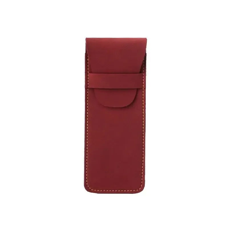 High-End PU Leather Fountain Pen Pouch – Vintage Double Pen Storage Case for Office & School - Burgundy