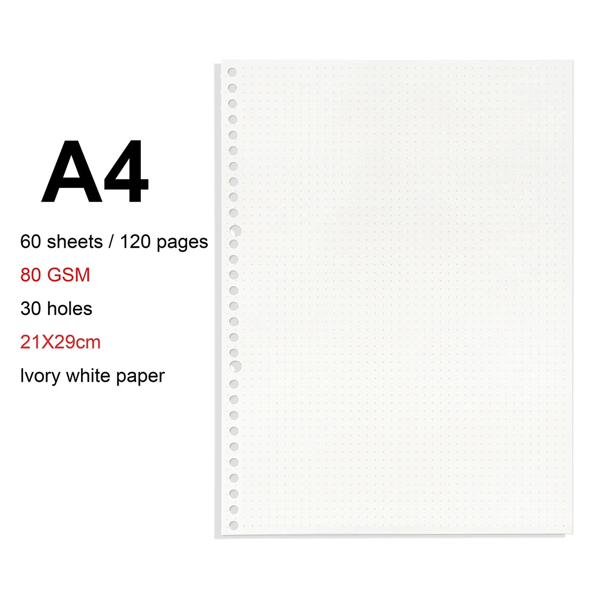 A4/B5/A5 Loose Leaf Refill Binder Notebook Blank/Line/Grid/Cornell Replacable Metal Ring Office&School Supplies Stationery - DottedRefill-A4