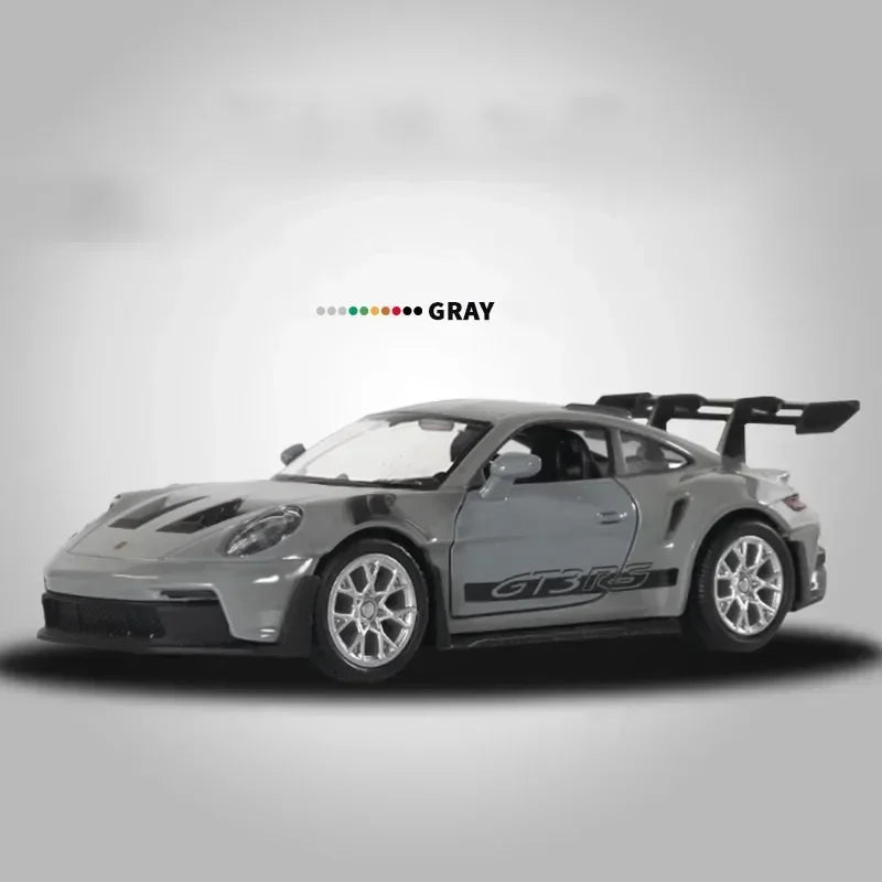 1:36 Porsche 911 GT3 RS Alloy Diecast Sports Car – Metal Pull-Back Simulation Model Toy for Kids & Collectors - Grey No Box