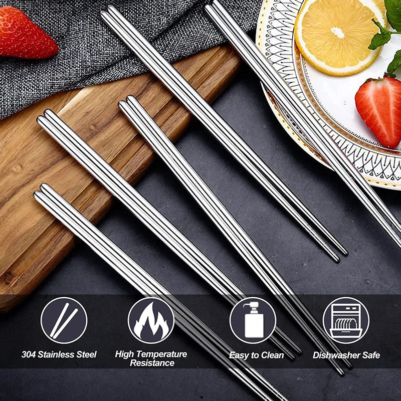 304 Stainless Steel Non-Slip Metal Chopsticks – Eco-Friendly Asian Dining Set for Sushi, Noodles & Asian Food - Product Photo 5