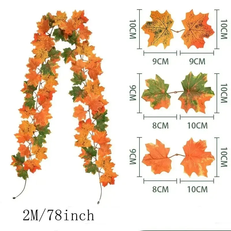 200CM Autumn Maple Leaf Vine Garland – Hanging Artificial Foliage Plant for Door, Window, Halloween & Thanksgiving Decor - D - 200CM