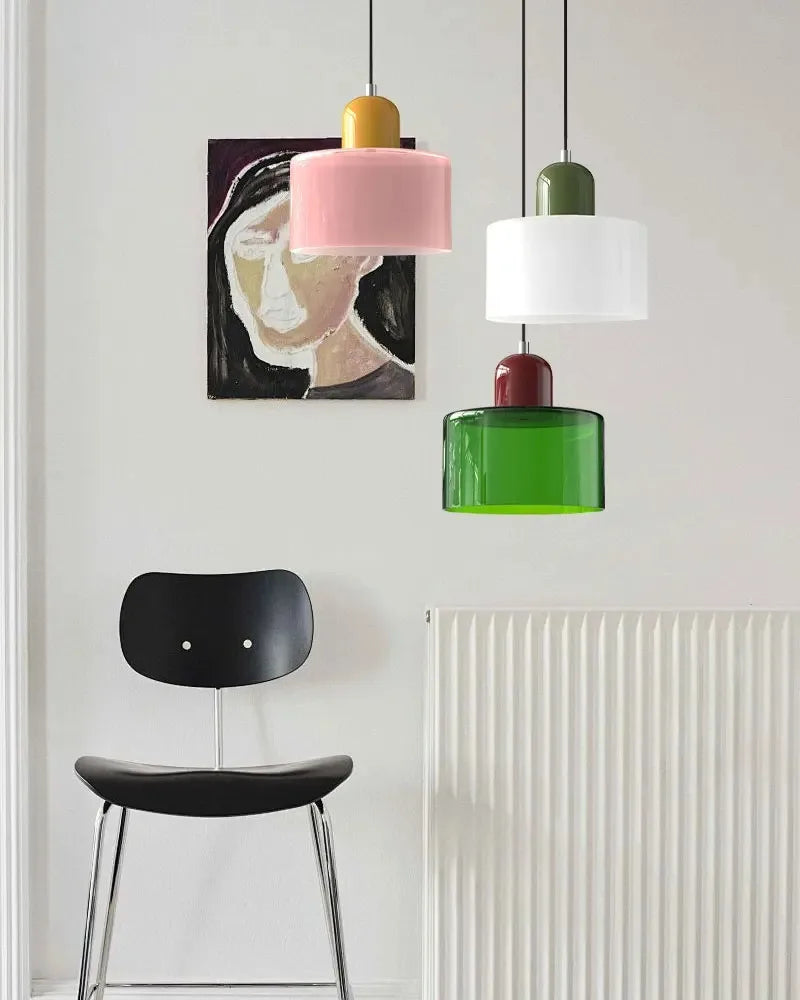 Vintage Stained Glass Chandelier Light Fixture – Modern Retro E27 Pendant Lamp in Pink, Orange, Green & White - Product Photo 5