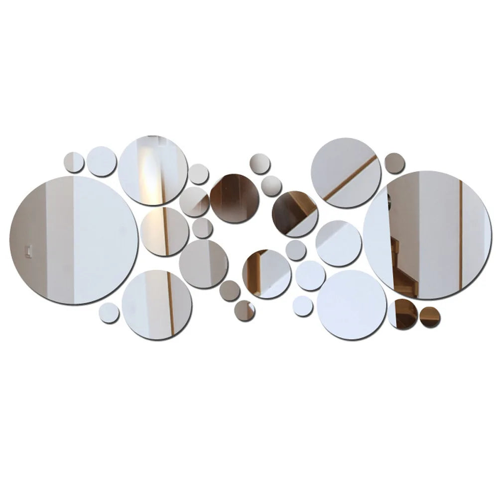 26-PC 3D Acrylic Circle Mirror Wall Stickers – Adhesive Reflective Decorative Panels for Bedroom, Living Room & TV Background - 81a-silver - 26pcs