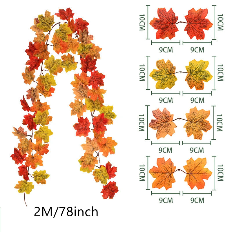 200CM Autumn Maple Leaf Vine Garland – Hanging Artificial Foliage Plant for Door, Window, Halloween & Thanksgiving Decor - 5 - 200CM