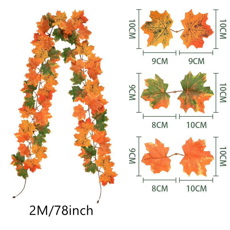 200CM Autumn Maple Leaf Vine Garland – Hanging Artificial Foliage Plant for Door, Window, Halloween & Thanksgiving Decor - 4 - 200CM