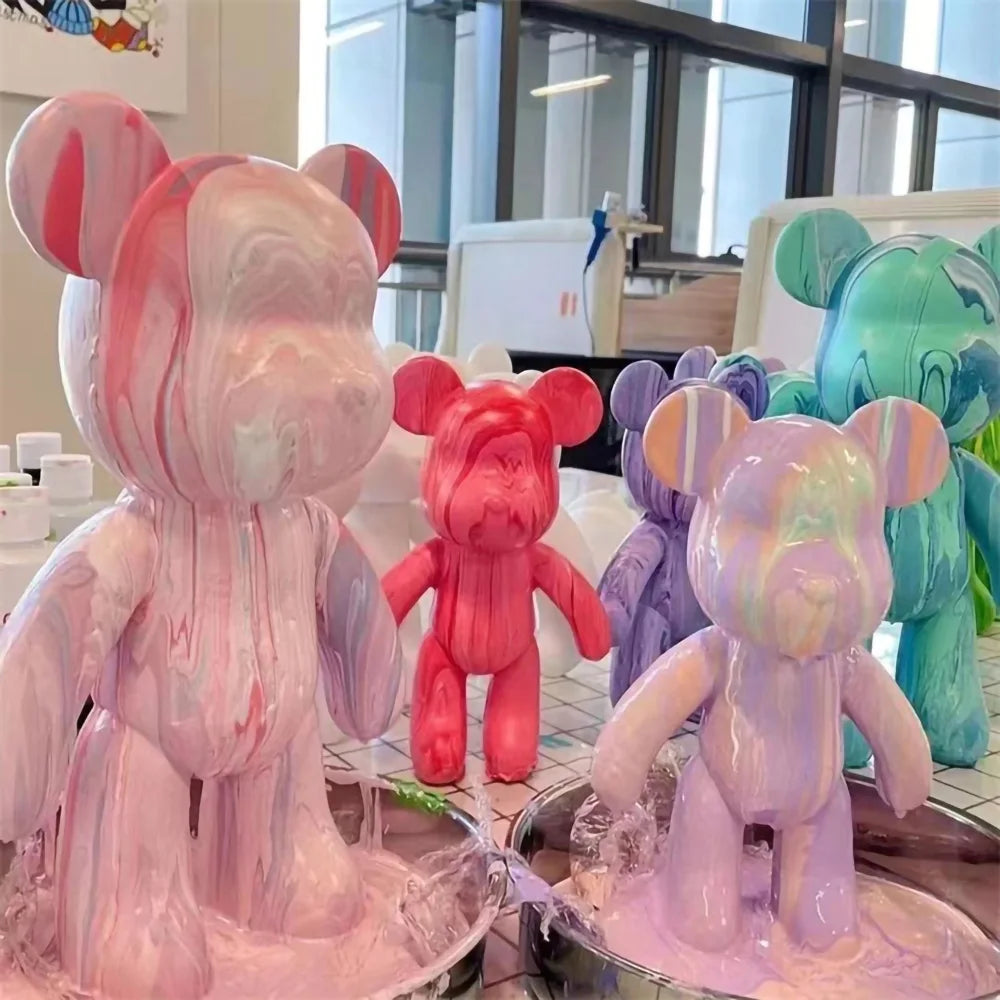 DIY Fluid Bear Keychain Set – Miniature Violent Bear Pouring Paint White Mold Doll for Keyring & Bag Accessory - Product Photo 5