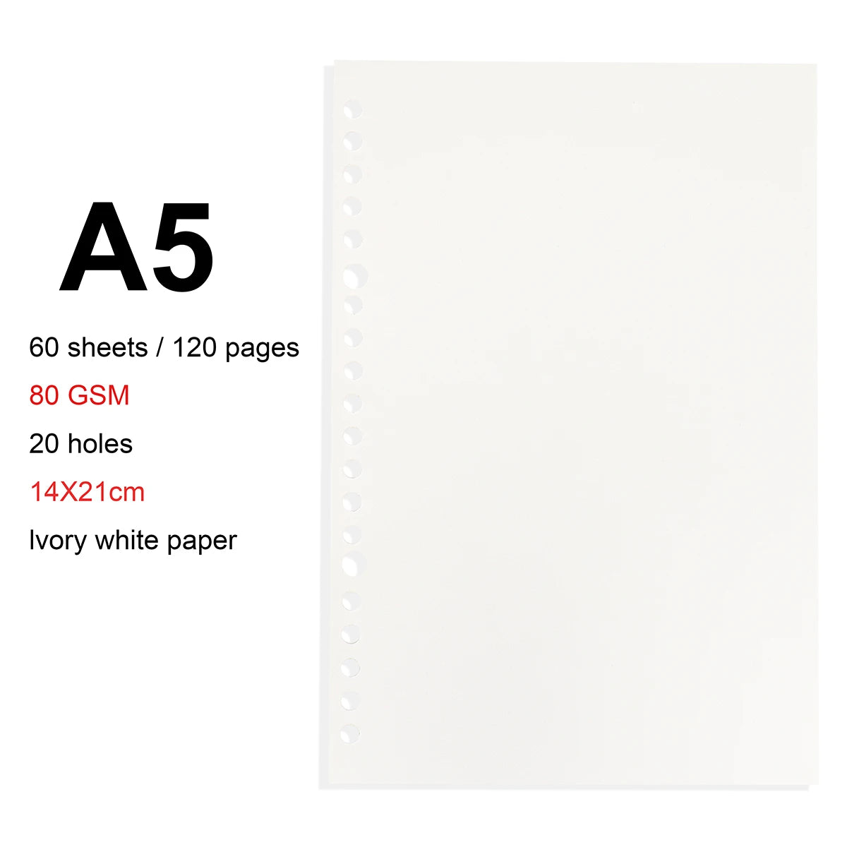 A4/B5/A5 Loose Leaf Refill Binder Notebook Blank/Line/Grid/Cornell Replacable Metal Ring Office&School Supplies Stationery - BlankRefill-A5