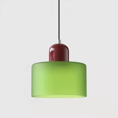 Vintage Stained Glass Chandelier Light Fixture – Modern Retro E27 Pendant Lamp in Pink, Orange, Green & White - Warm White - Matte Green1