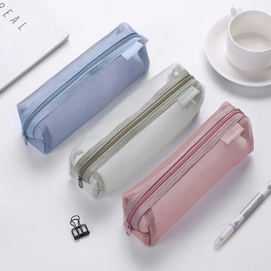 Clear Mesh Pen Bag – Simple Aesthetic Student Pencil Pouch & Exam Organizer - Product Photo 1