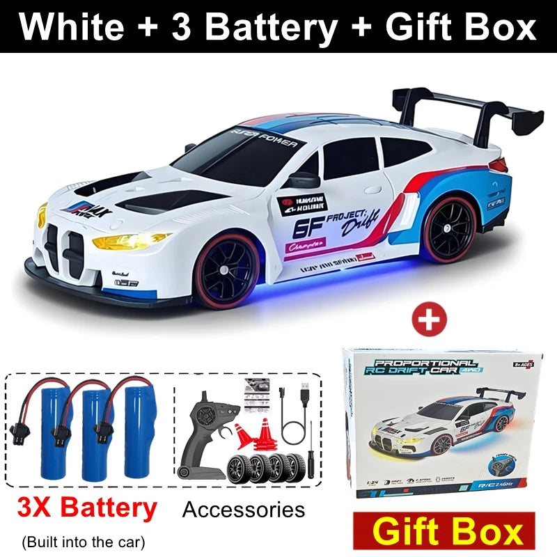 1:24 Scale 4WD RC Drift Car Model 933 – 20KM/H High Speed 2.4G 4x4 Remote Control Racer with Rechargeable Lithium Battery - White 3B Gift Box