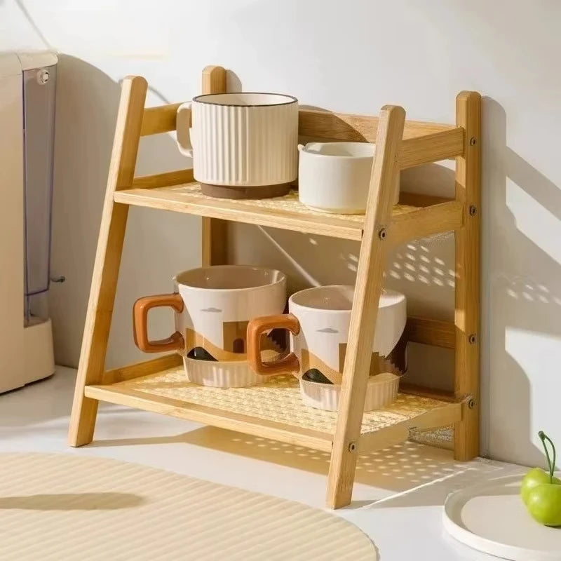 2-Layer Retro Bamboo Kitchen Shelf – Multi-Purpose Countertop Storage Holder Rack for Spices, Cosmetics & Bathroom - Primary color - China Mainland