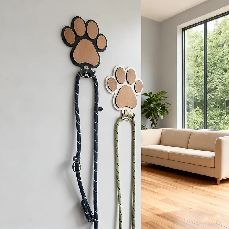 Wooden Paw Print Wall Hook Organizer – Decorative Pet Leash Holder & Key Hanger for Entryway - Product Photo 3