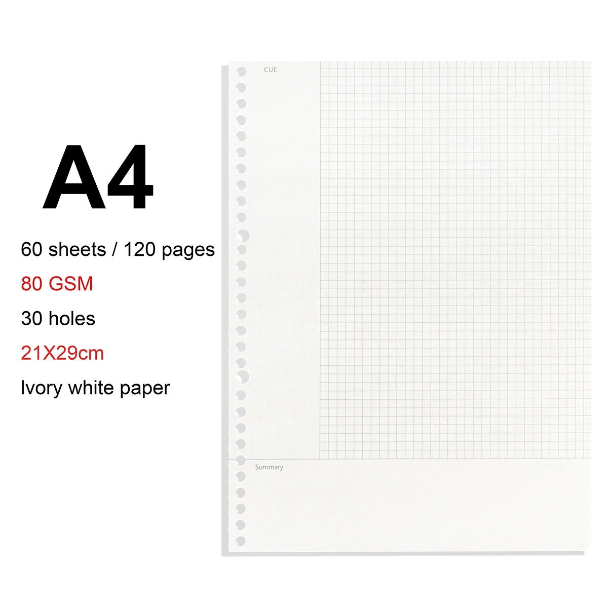 A4/B5/A5 Loose Leaf Refill Binder Notebook Blank/Line/Grid/Cornell Replacable Metal Ring Office&School Supplies Stationery - CornellRefill-A4