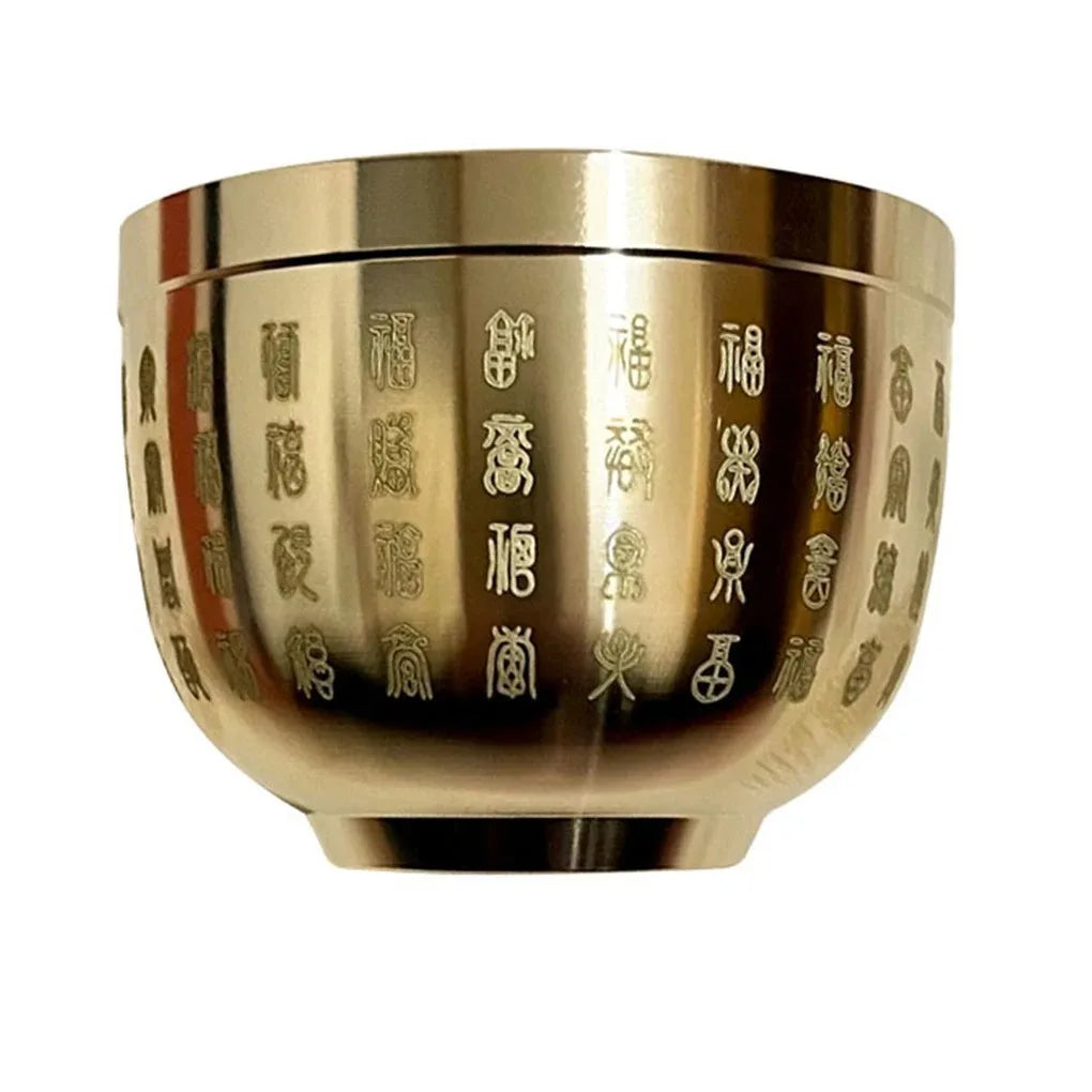 Gold Feng Shui Hundred Blessings Treasure Bowl – Fine Workmanship Copper Mini Offering Bowl for Desk & Home Prosperity - 40g