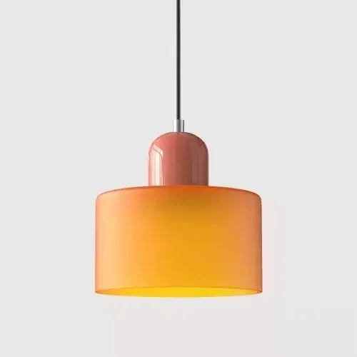 Vintage Stained Glass Chandelier Light Fixture – Modern Retro E27 Pendant Lamp in Pink, Orange, Green & White - Warm White - Matte Orange2