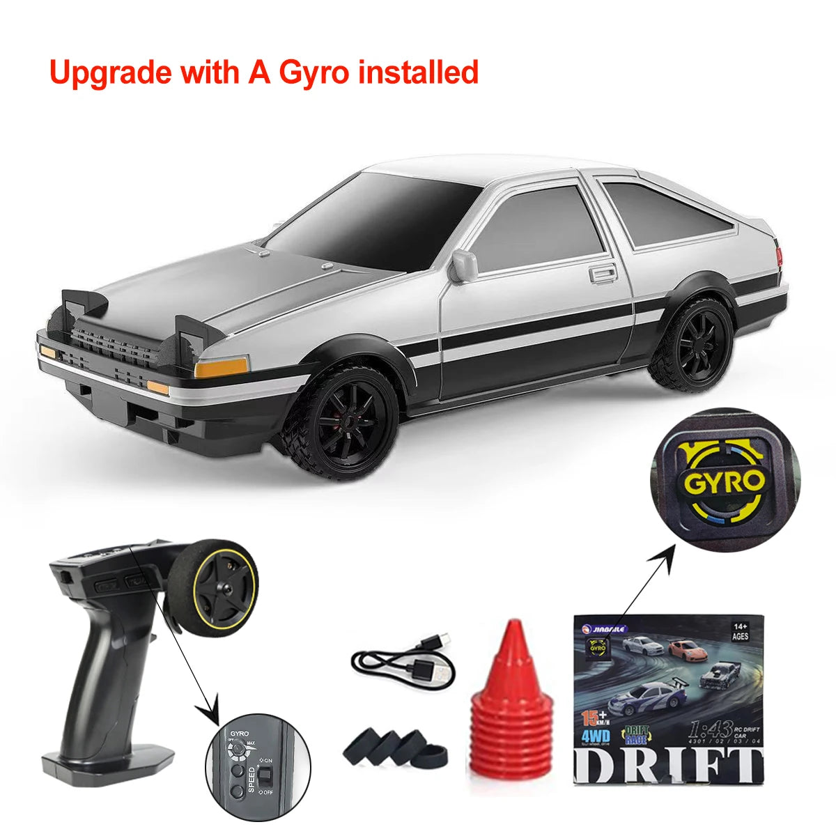 JIKEFUN 1/43 4WD Mini RC Drift Racing Car – Upgraded Gyro Assist, 2.4G High-Speed Radio Control RTR Vehicle with Rechargeable Battery - 4306 with gyro